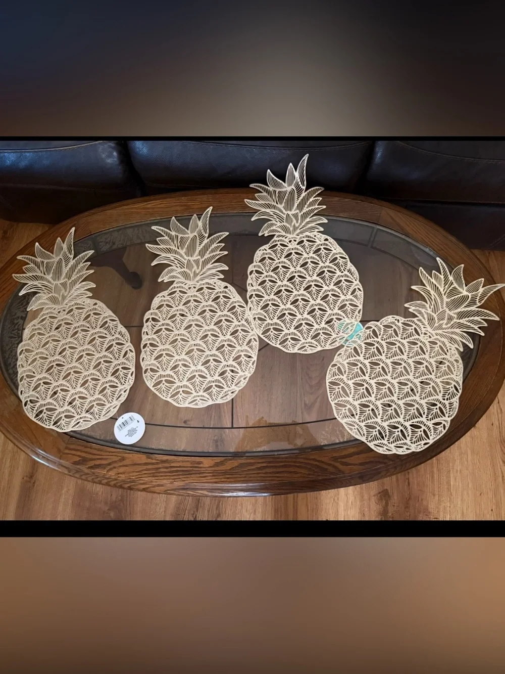 Pineapple Lace Filigree Placemat Set of 4 - Goldish Tropical Table Accents NEW